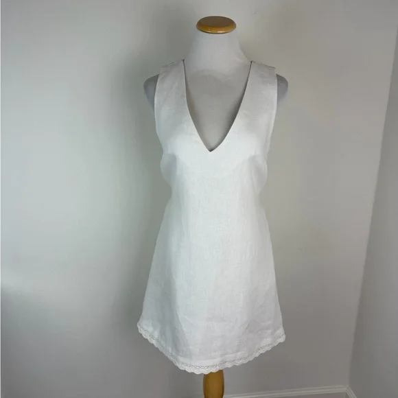 NWT Posse Effi Mini Dress 100% Linen White Size S